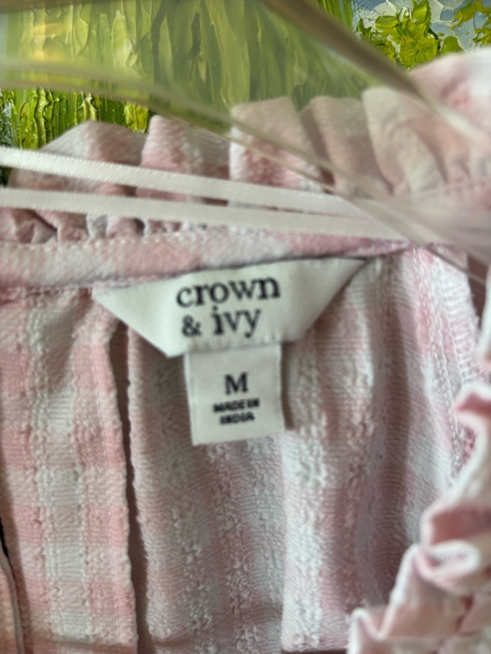 crown & ivy Pink Gingham Ruffle Top - Picture 2 of 7